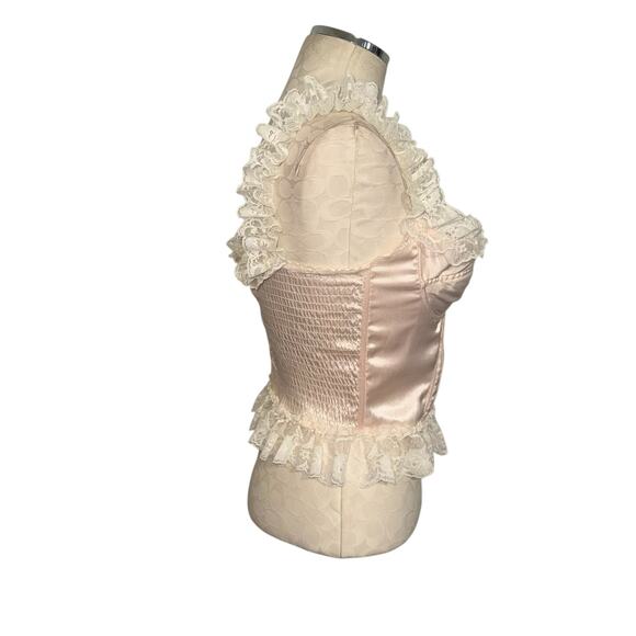 Victoria's Secret Vintage Lingerie Corset Bustier Top Pink Smocked Lace Medium - Picture 2 of 6
